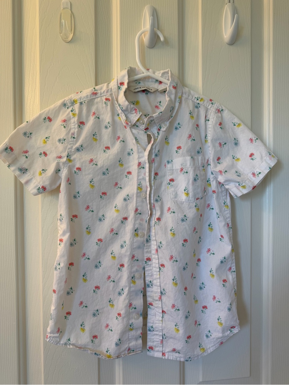 Janie and Jack White Short-Sleeve Button-Up Shirt with Multicolor Floral Print